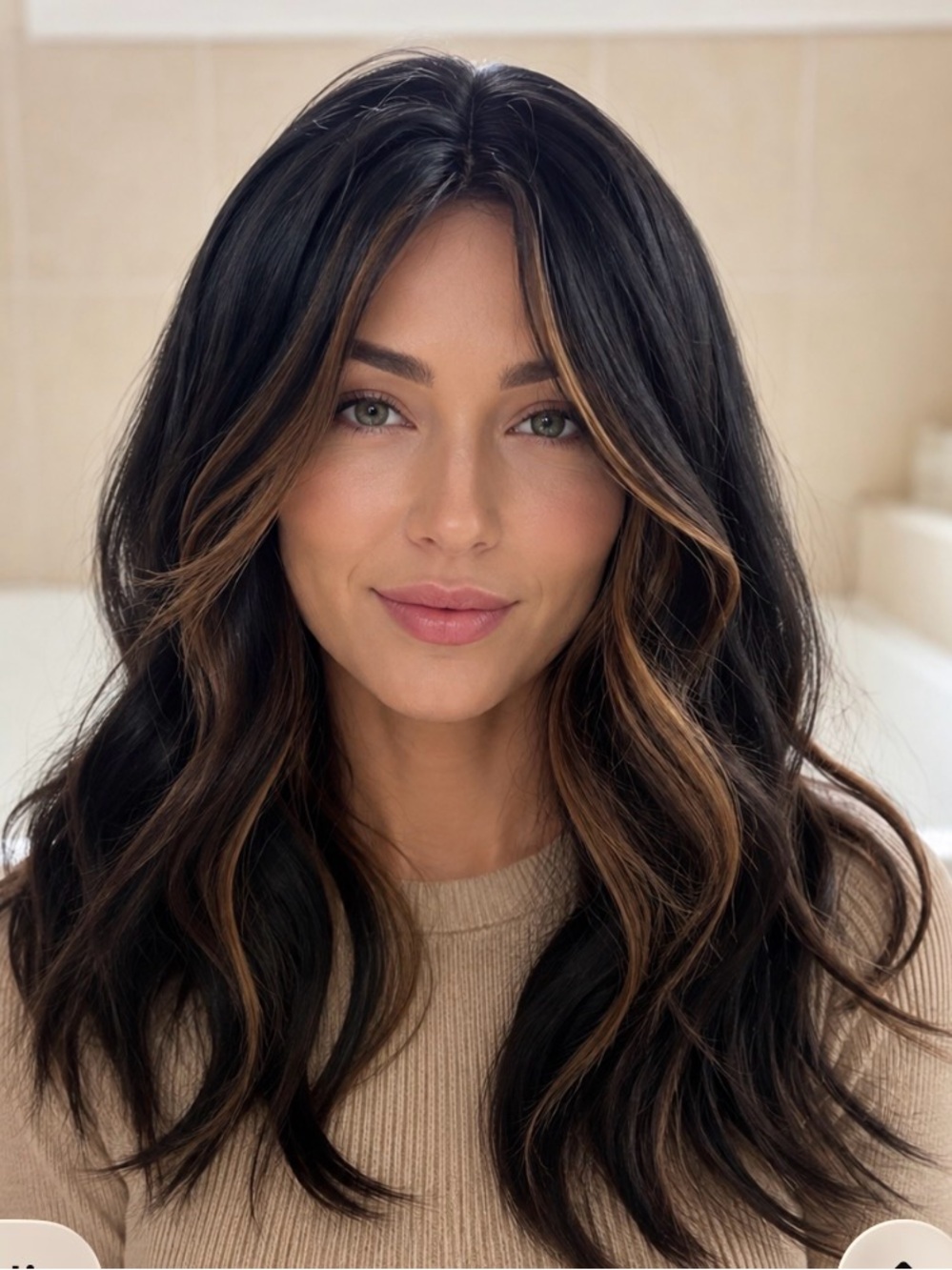 Dark Brown Wavy Women's Wig with Blonde Highlights - Unbranded